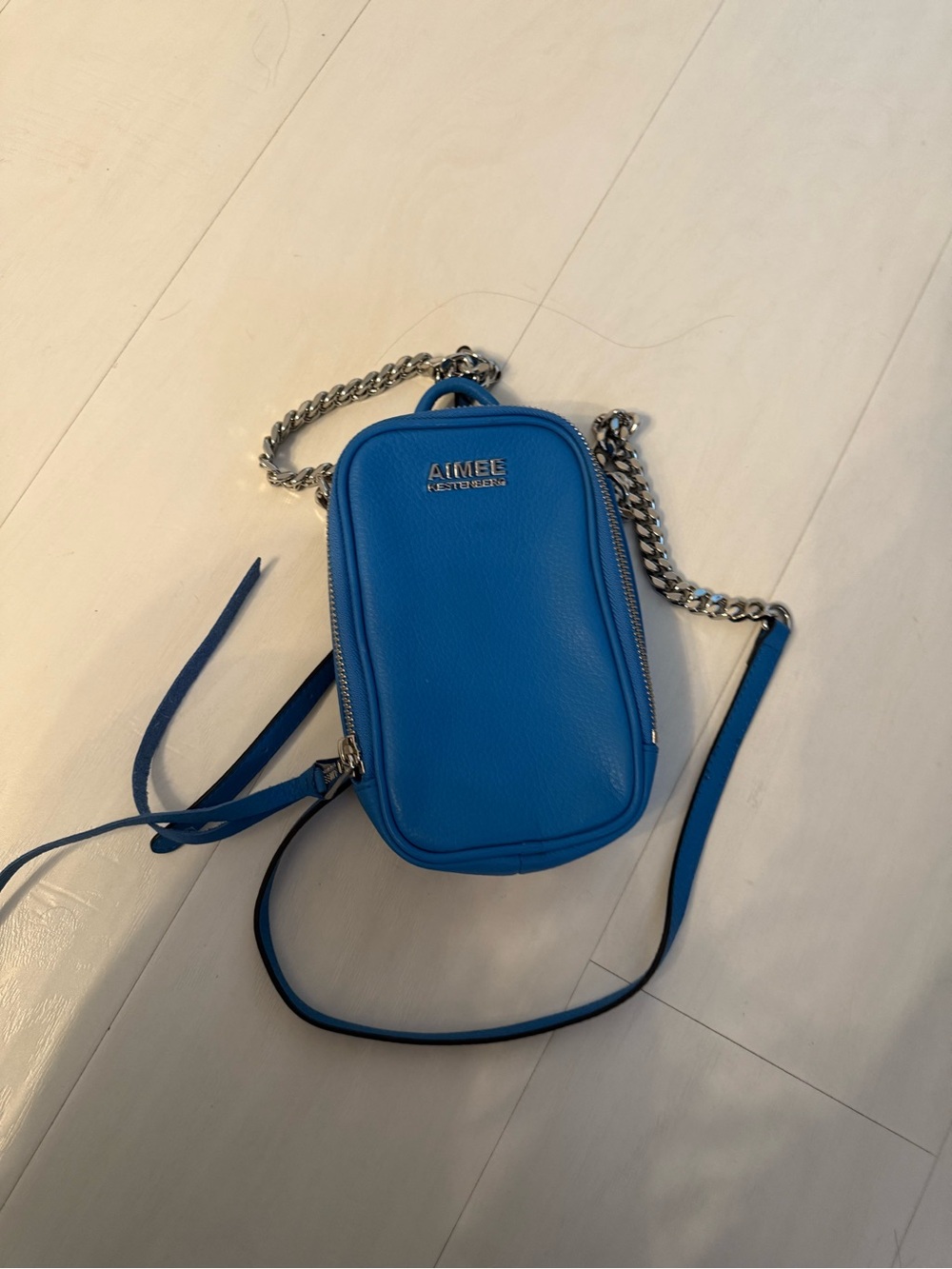 Small Leather Crossbody in Vivid Blue with Chain Strap
